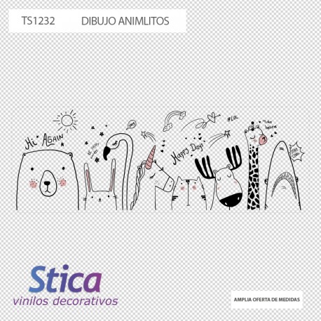 Vinilo animales dibujo para pared infantil
