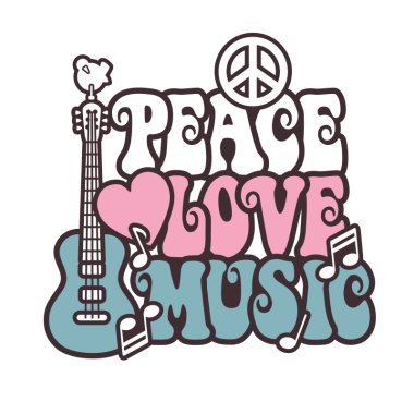 Vinilos decorativos: setentas peace love music 1