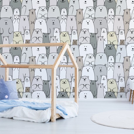 Mural habitación infantil osos cama montesori