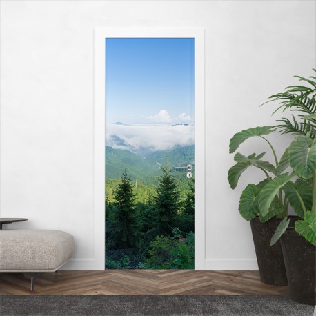 Vinilo para puerta paisaje pinos