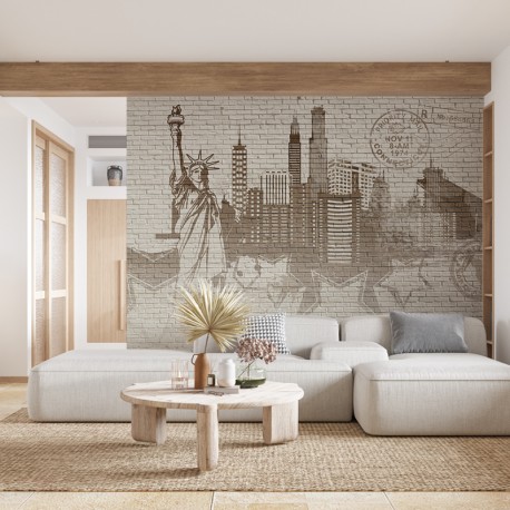 Fotomural Nueva York ladrillo blanco en ambiente en pared salón