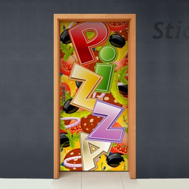 pegatina decorativa Puerta Pizzas 