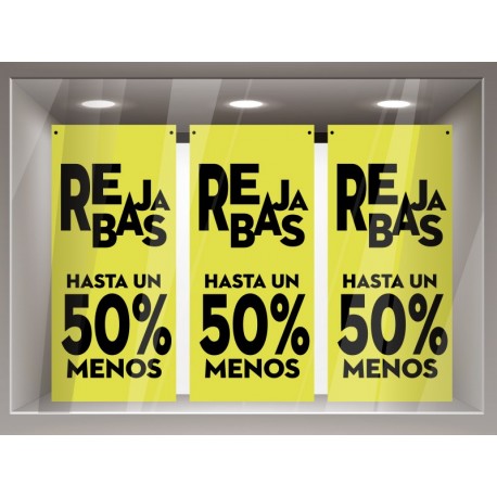 Rebajas hasta un 50 % amarilla Lona adhesivo decorativo ambiente