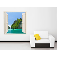 Ventana adhesiva paisaje mar exótico